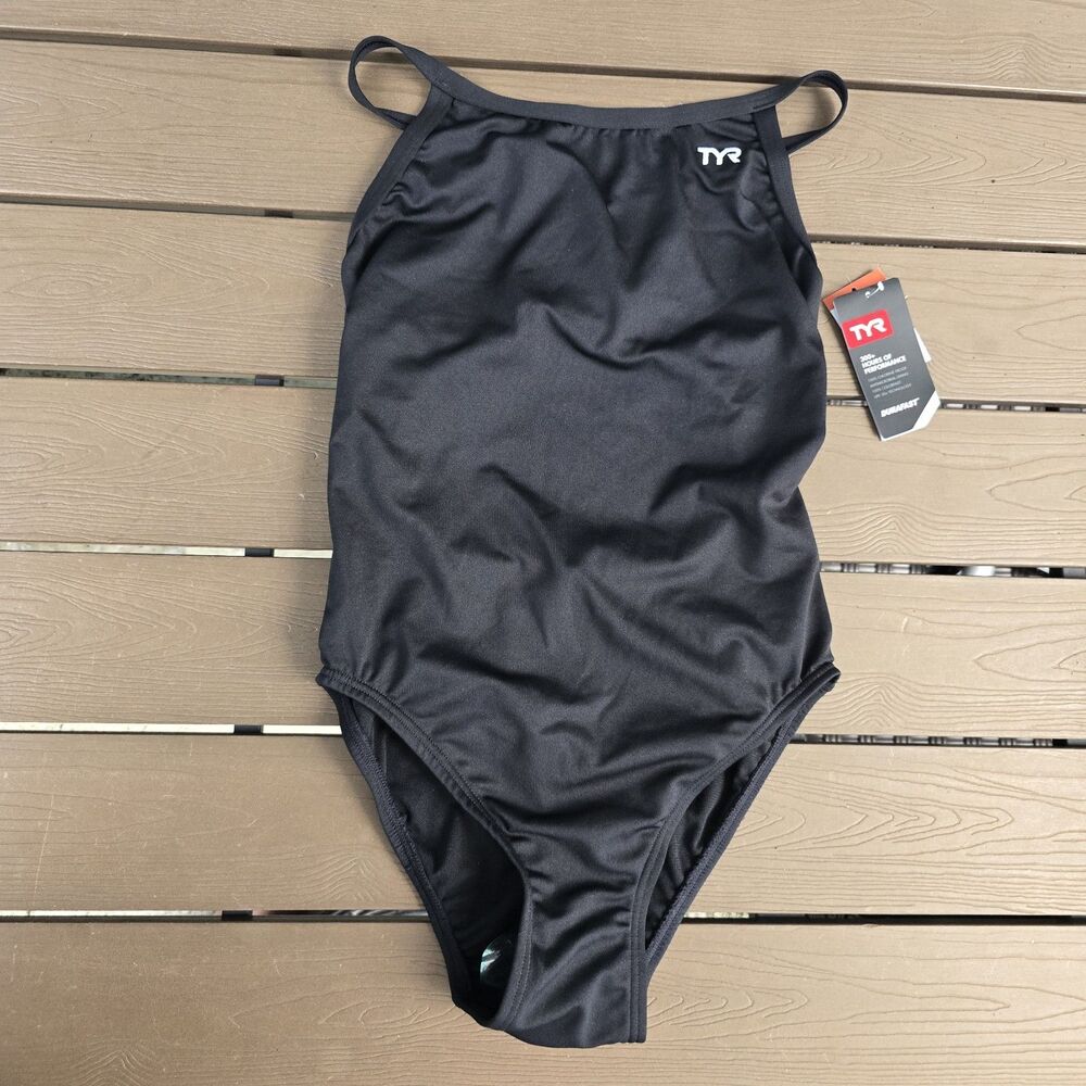 TYR Durafast Women's Solid Black Diamondfit One-Piece Swimsuit Sz 34 New